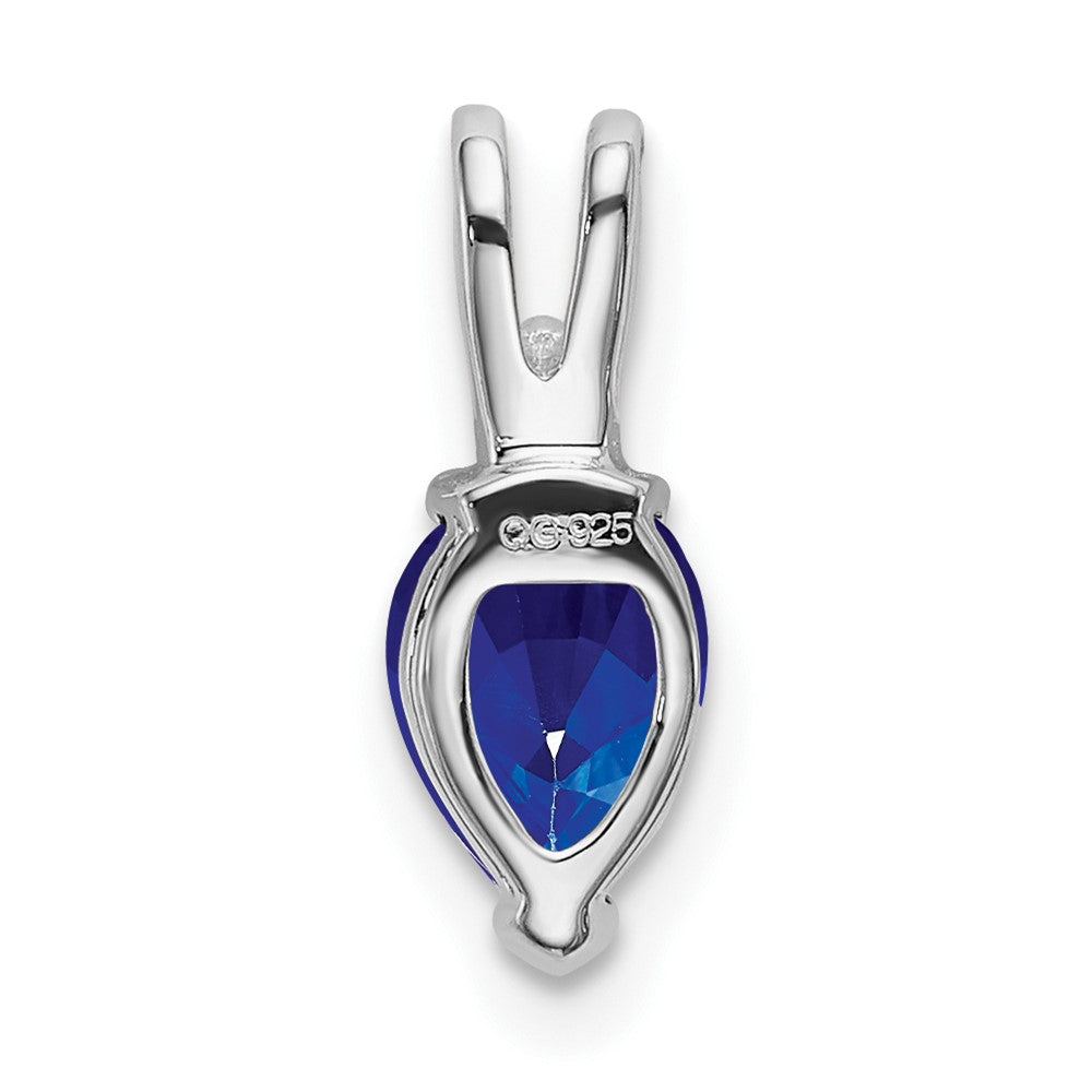 14k White Gold Pear Sapphire and Real Diamond Pendant