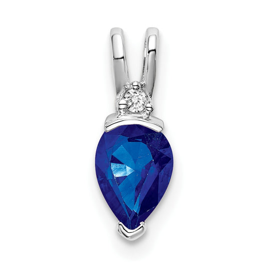14k White Gold Pear Sapphire and Real Diamond Pendant