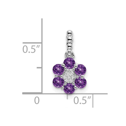 14k White Gold Amethyst and Real Diamond Floral Pendant