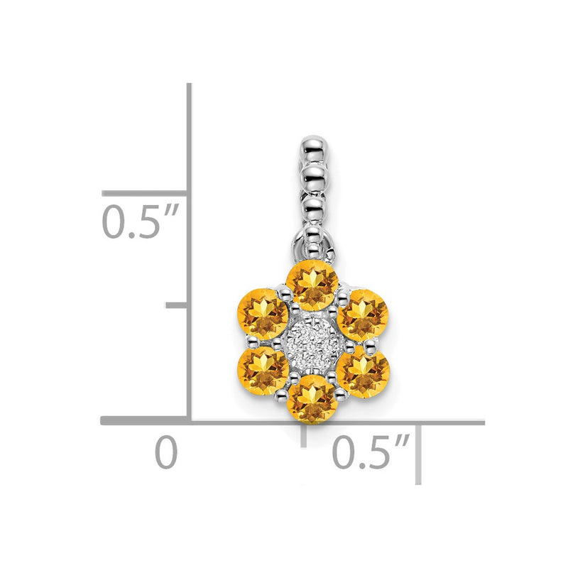 14k White Gold Citrine and Real Diamond Floral Pendant