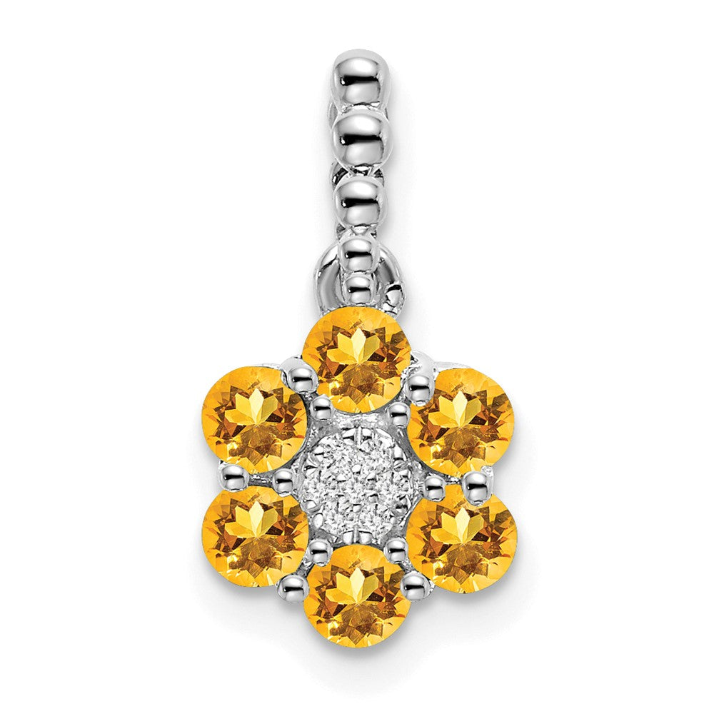 14k White Gold Citrine and Real Diamond Floral Pendant