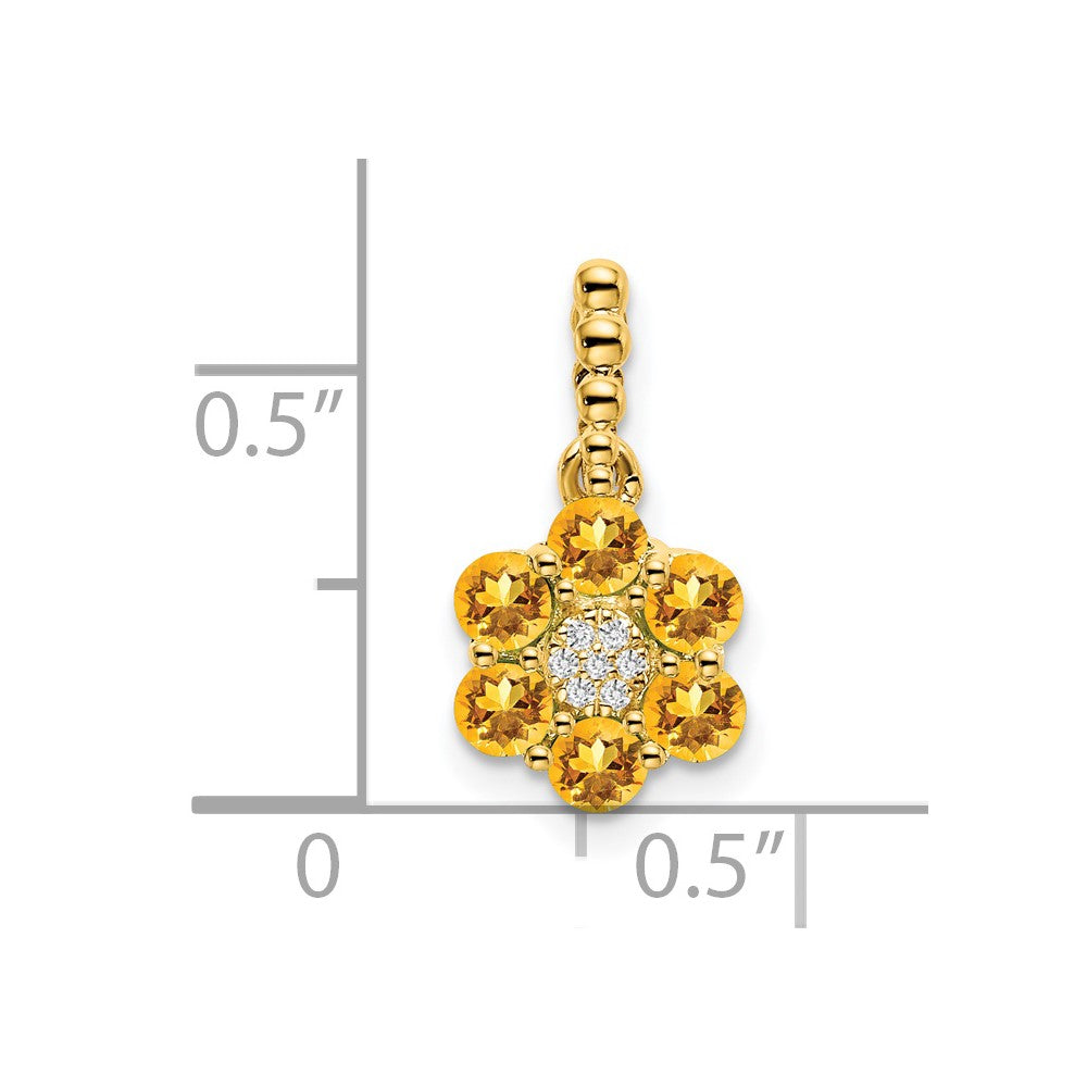 14K Yellow Gold Citrine and Real Diamond Floral Pendant