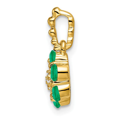 14k White Gold Emerald and Real Diamond Floral Pendant