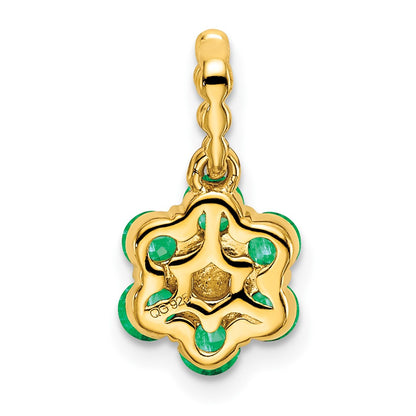 14k White Gold Emerald and Real Diamond Floral Pendant