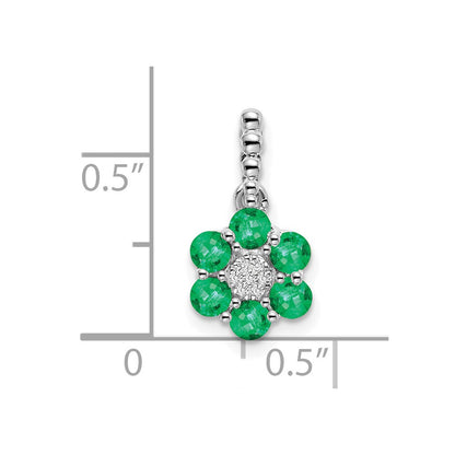 14k White Gold Emerald and Real Diamond Floral Pendant