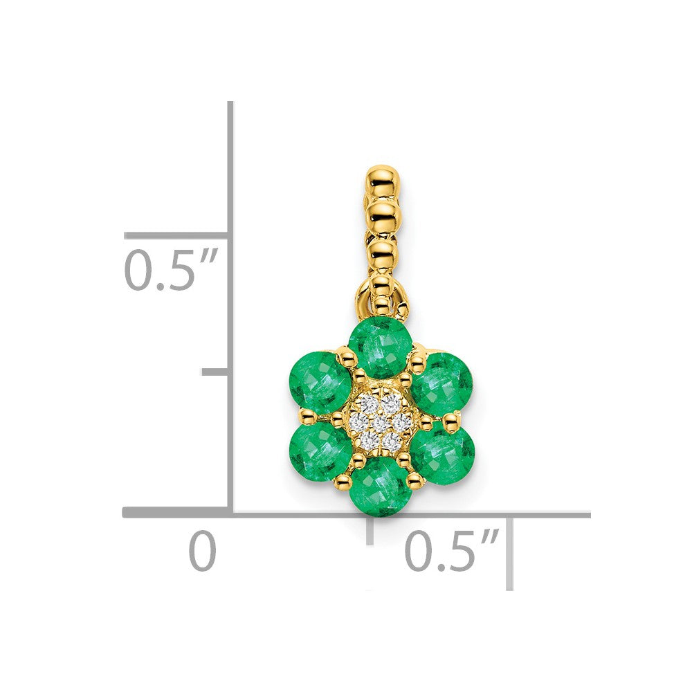 14K Yellow Gold Emerald and Real Diamond Floral Pendant