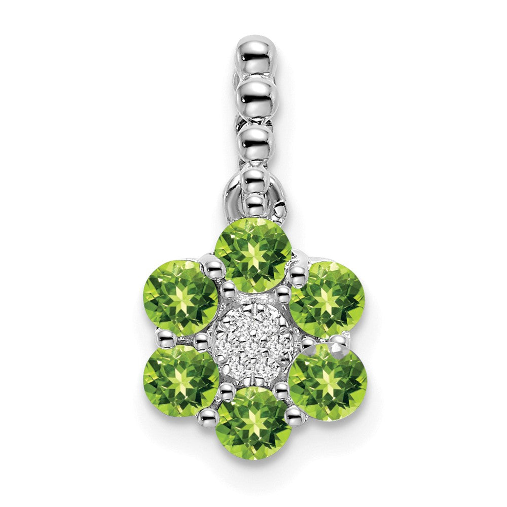 14k White Gold Peridot and Real Diamond Floral Pendant