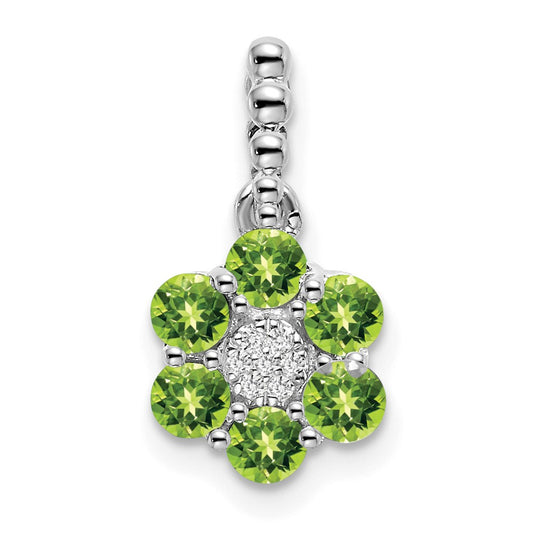 14k White Gold Peridot and Real Diamond Floral Pendant