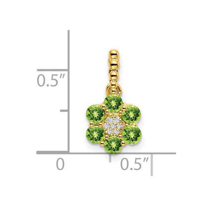 14K Yellow Gold Peridot and Real Diamond Floral Pendant