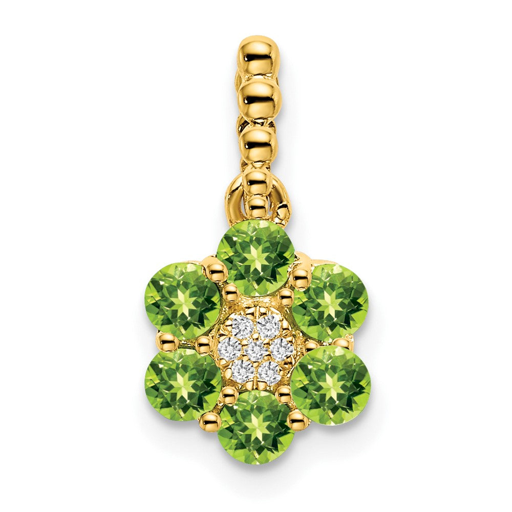 14K Yellow Gold Peridot and Real Diamond Floral Pendant