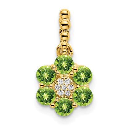 14K Yellow Gold Peridot and Real Diamond Floral Pendant