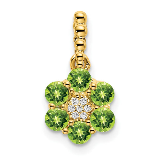 14K Yellow Gold Peridot and Real Diamond Floral Pendant