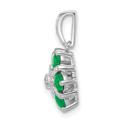 14k White Gold Emerald and Real Diamond Floral Pendant