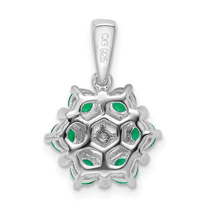 14k White Gold Emerald and Real Diamond Floral Pendant