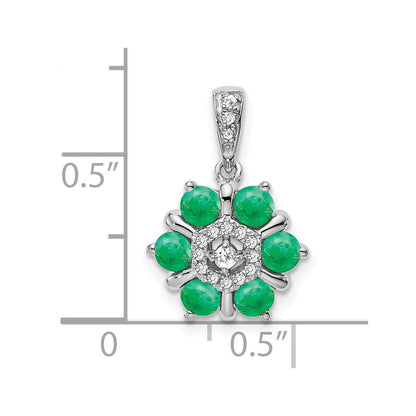 14k White Gold Emerald and Real Diamond Floral Pendant