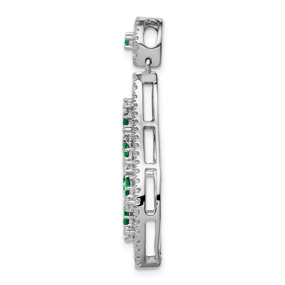 14k White Gold Emerald and Real Diamond Wave Chain Slide