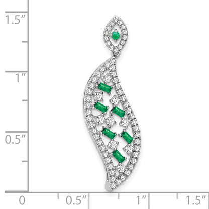 14k White Gold Emerald and Real Diamond Wave Chain Slide