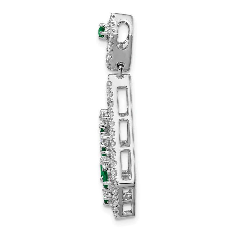 14k White Gold Emerald and Real Diamond Chain Slide