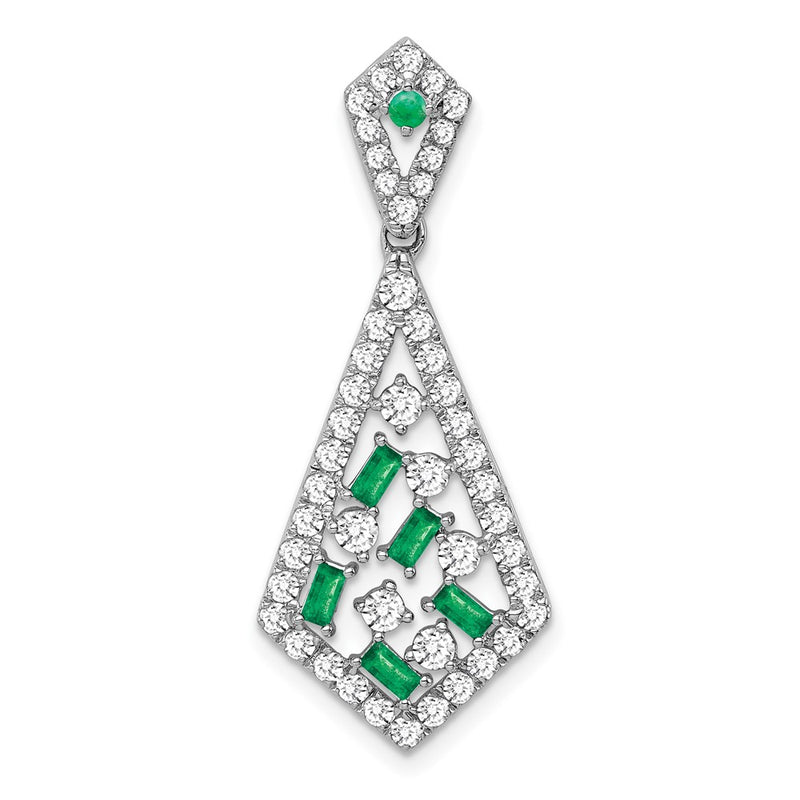 14k White Gold Emerald and Real Diamond Chain Slide