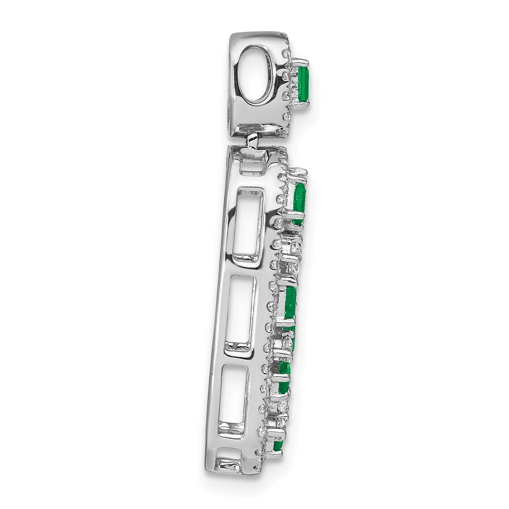 14k White Gold Emerald and Real Diamond Oval Chain Slide