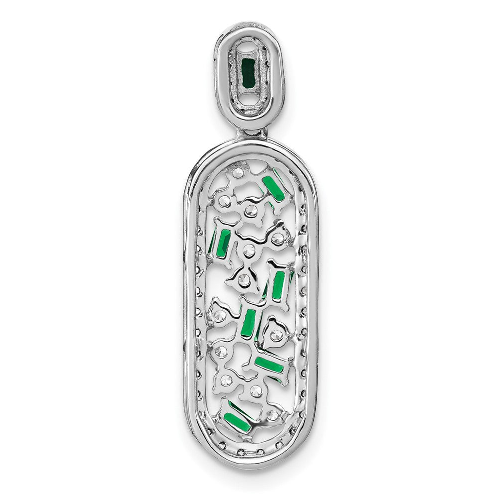 14k White Gold Emerald and Real Diamond Oval Chain Slide