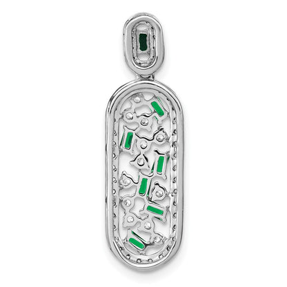 14k White Gold Emerald and Real Diamond Oval Chain Slide