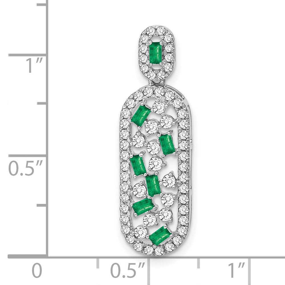 14k White Gold Emerald and Real Diamond Oval Chain Slide