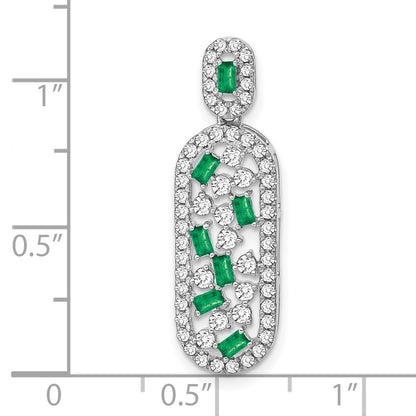 14k White Gold Emerald and Real Diamond Oval Chain Slide