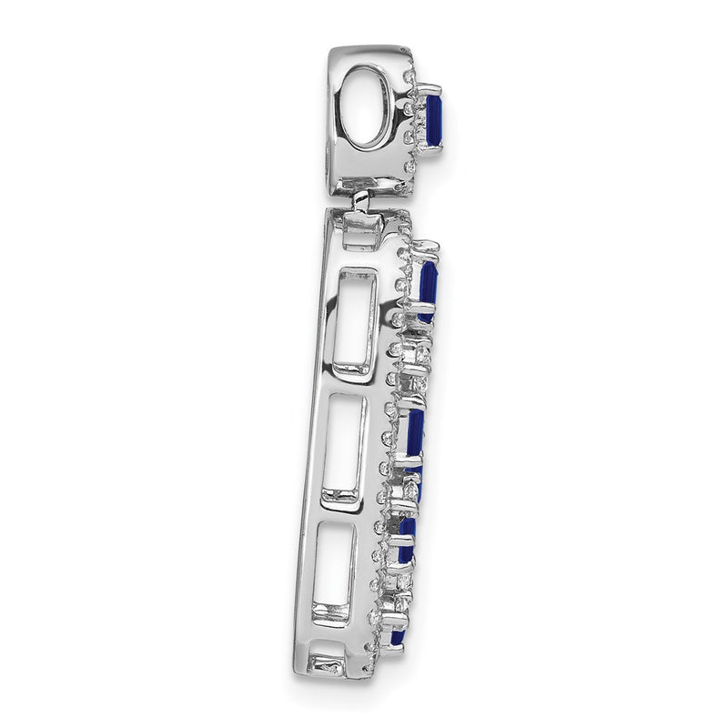 14k White Gold Sapphire and Real Diamond Oval Chain Slide