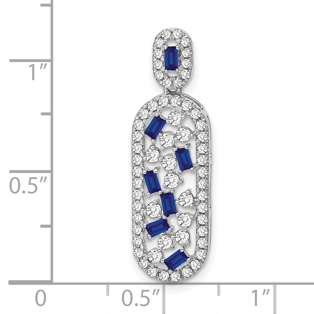 14k White Gold Sapphire and Real Diamond Oval Chain Slide
