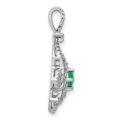14k White Gold Emerald and Real Diamond Pendant