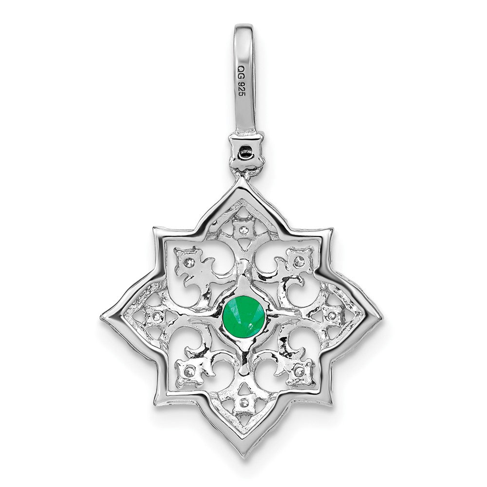 14k White Gold Emerald and Real Diamond Pendant