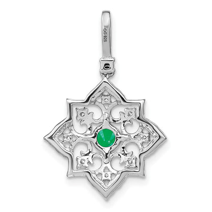 14k White Gold Emerald and Real Diamond Pendant