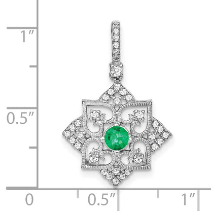 14k White Gold Emerald and Real Diamond Pendant