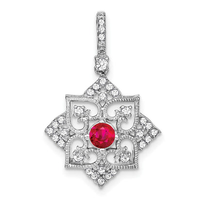14k White Gold Ruby and Real Diamond Pendant