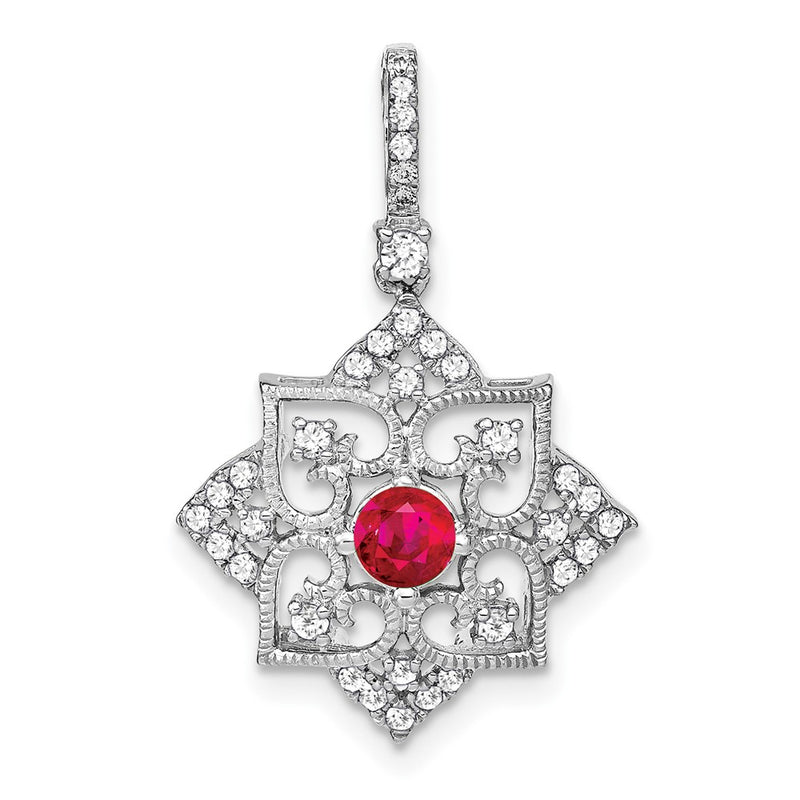 14k White Gold Ruby and Real Diamond Pendant