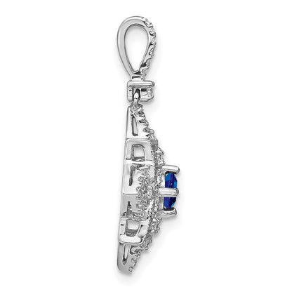 14k White Gold Sapphire and Real Diamond Pendant