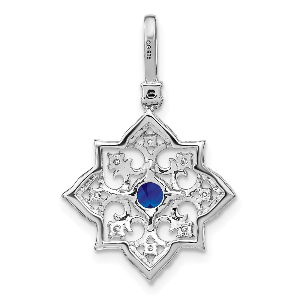 14k White Gold Sapphire and Real Diamond Pendant