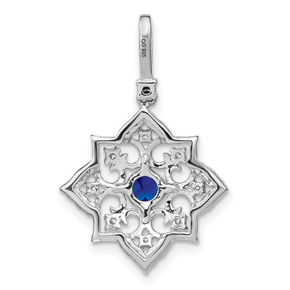 14k White Gold Sapphire and Real Diamond Pendant