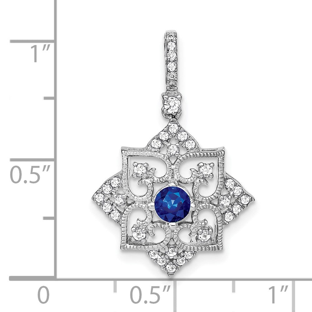 14k White Gold Sapphire and Real Diamond Pendant