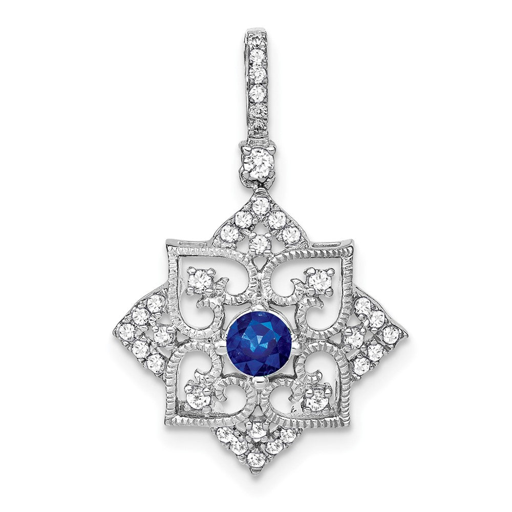 14k White Gold Sapphire and Real Diamond Pendant