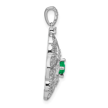 14k White Gold Emerald and Real Diamond Pendant