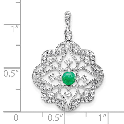 14k White Gold Emerald and Real Diamond Pendant