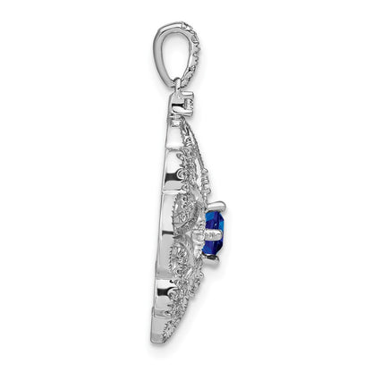 14k White Gold Sapphire and Real Diamond Pendant