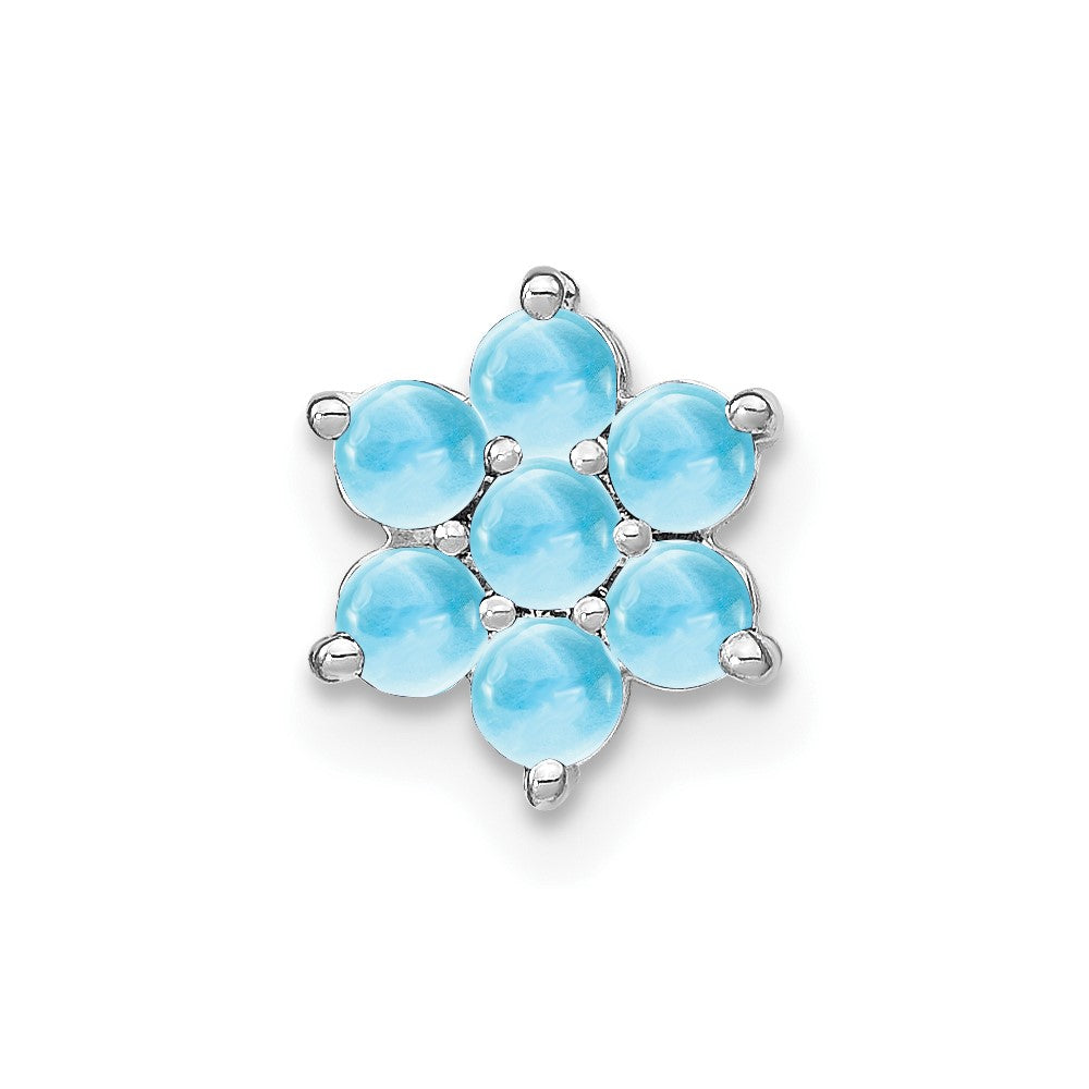 14k White Gold Cabochon Blue Topaz Floral Chain Slide