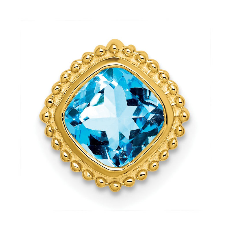 14K Yellow Gold Cushion Blue Topaz Chain Slide