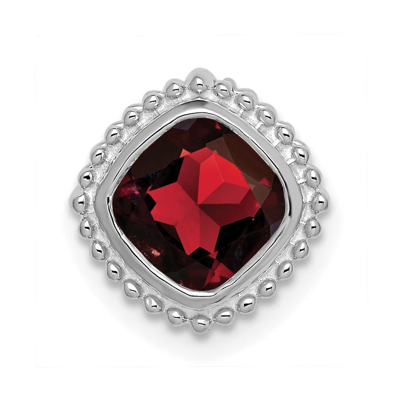 14k White Gold Cushion Garnet Chain Slide