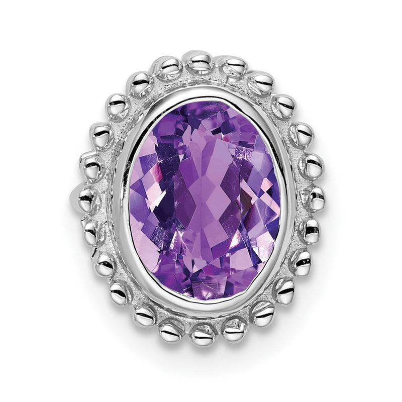 14k White Gold Oval Amethyst Chain Slide