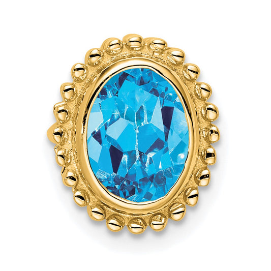 10K Yellow Gold Oval Blue Topaz Chain Slide