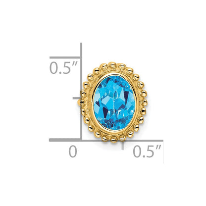 14K Yellow Gold Oval Blue Topaz Chain Slide